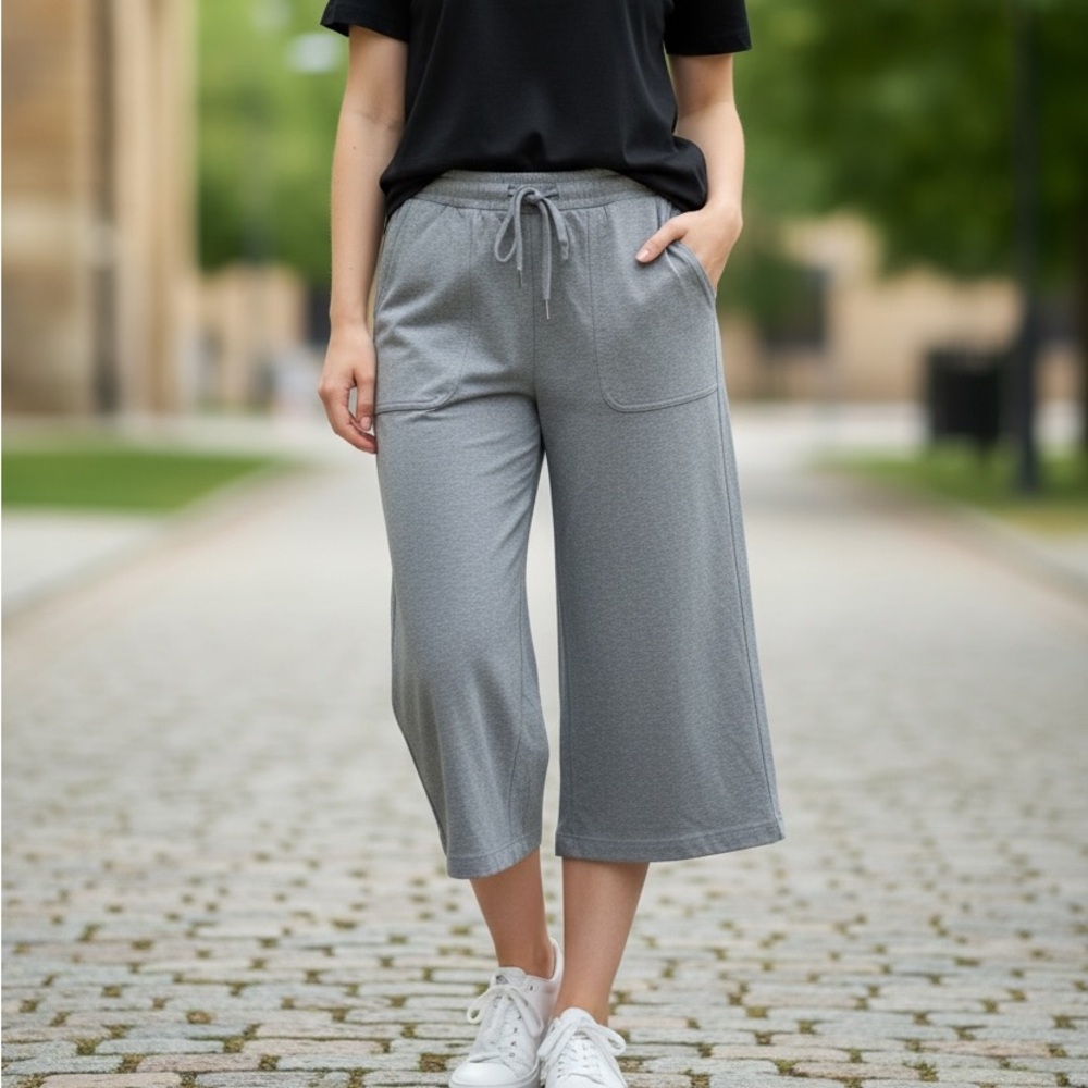 Athleta Farallon Wide Leg Crop Pants - Heathered Grey- Size 8